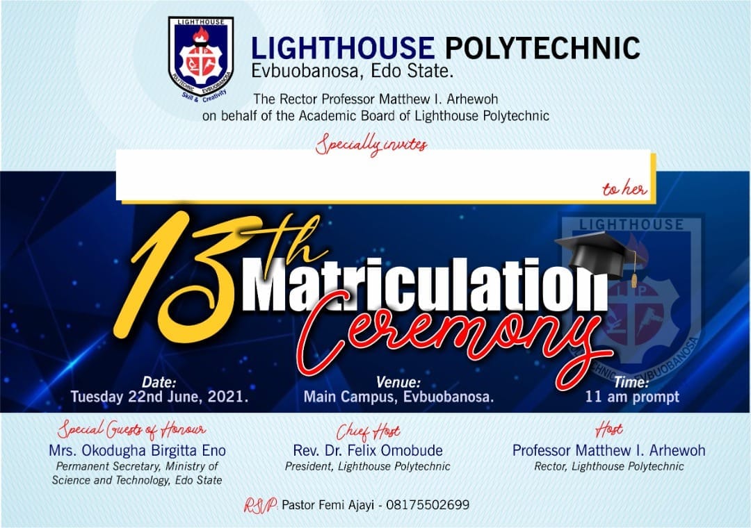Lighthouse Poly Matriculation Ceremony Schedule 2021
