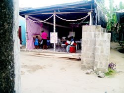 Some pupils of the school inside the church-turned classroom