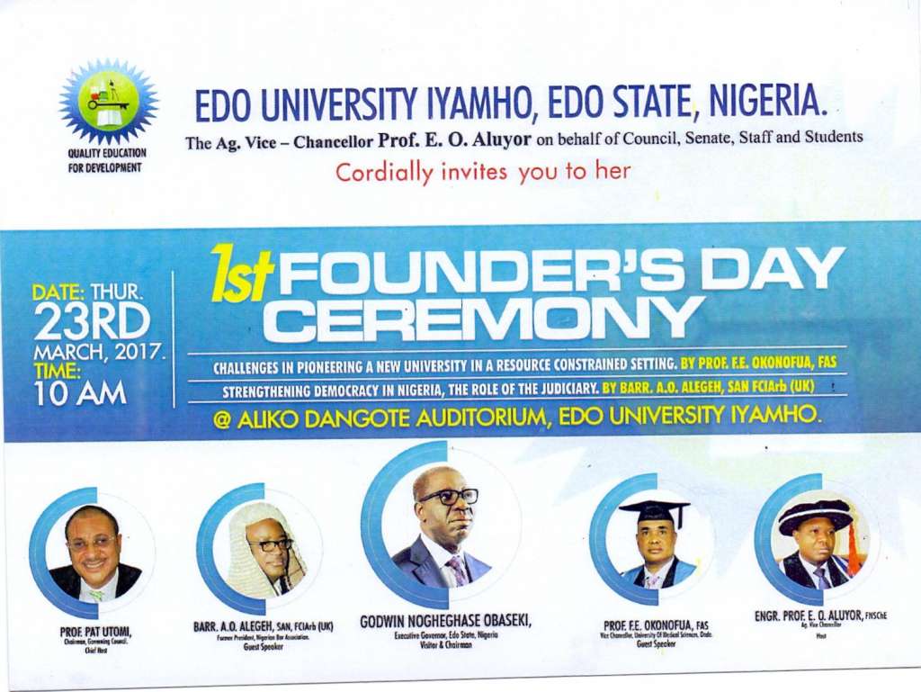Edo University Iyamho, EUI first founder's day ceremony