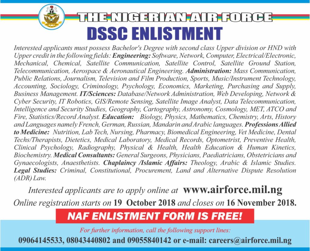 Nigerian Airforce DSSC Recruitment