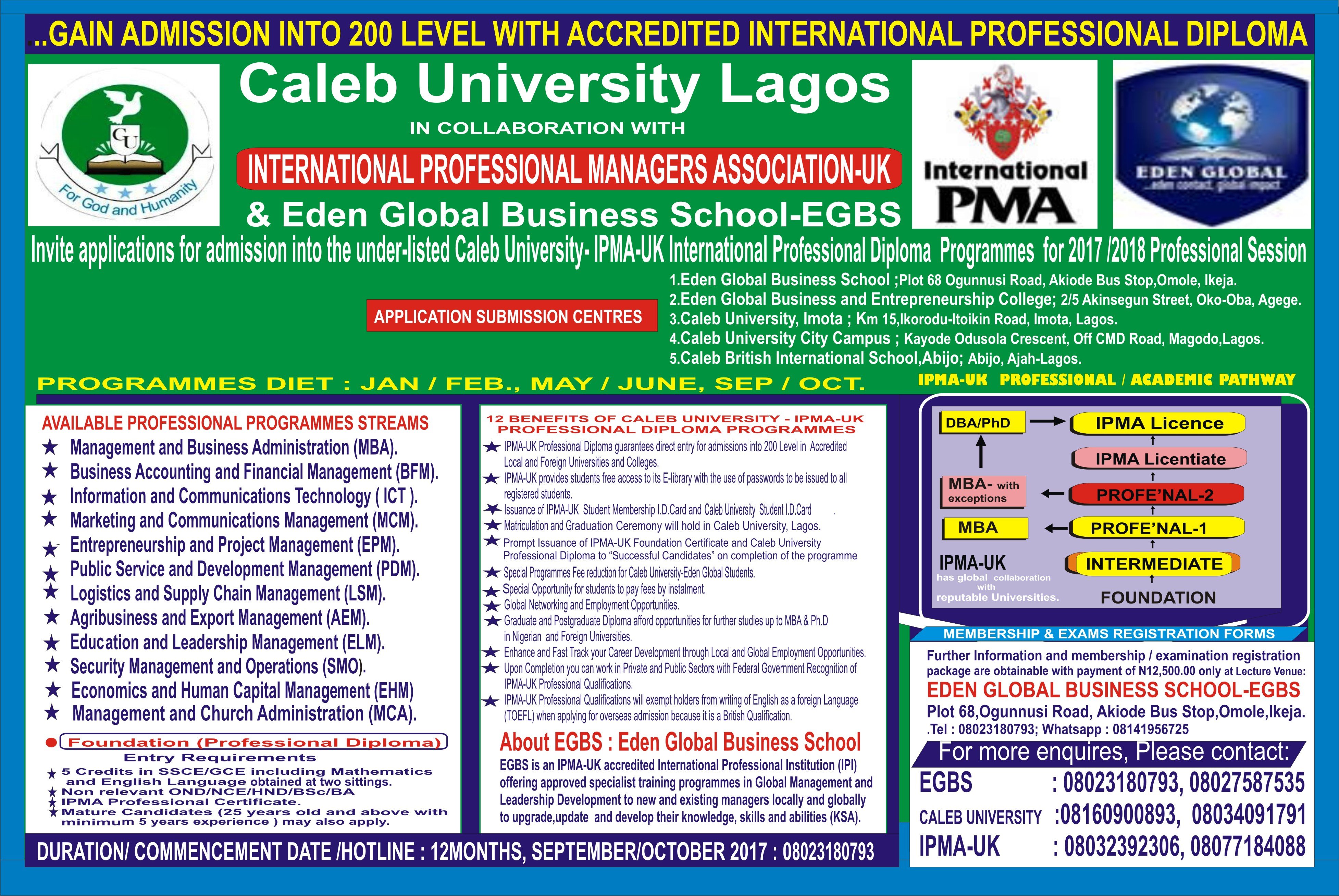 Gain Admission Into 200 Level With Caleb UniversityIPMAUK