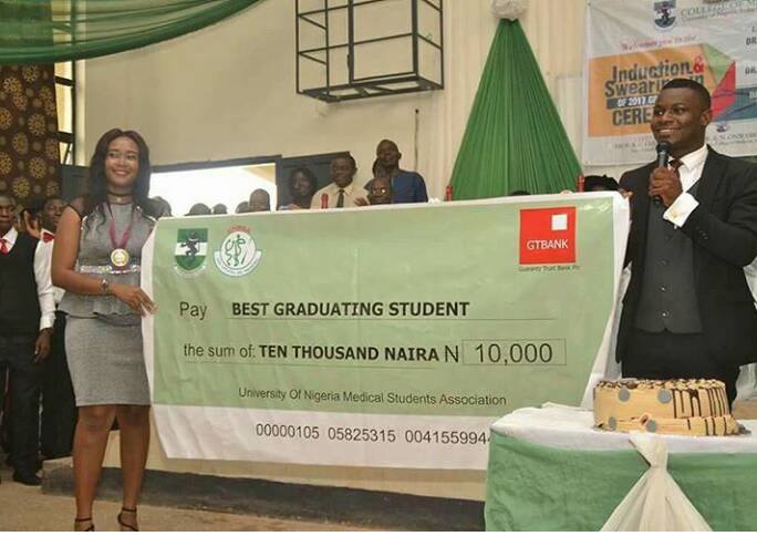 unn position on cheque presented to best graduating student