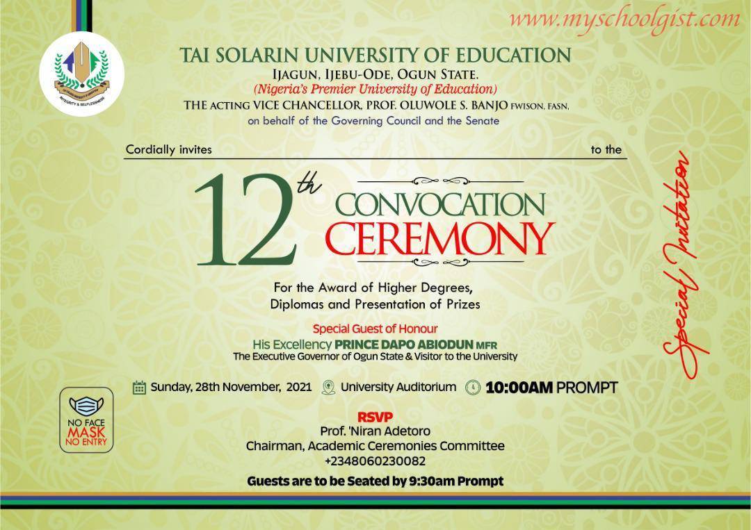 TASUED 12th Convocation Ceremony Schedule