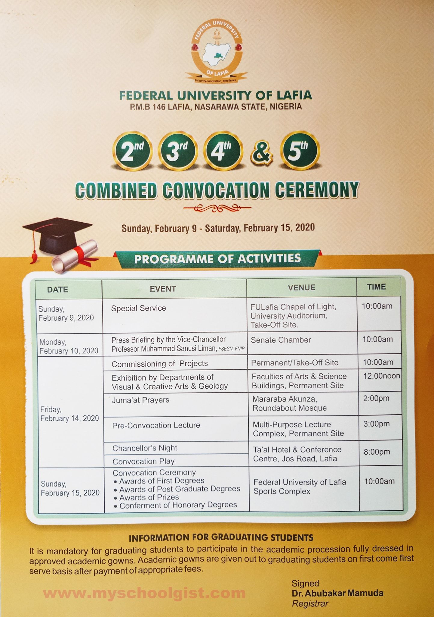 FULAFIA Convocation Ceremony Programme of Events