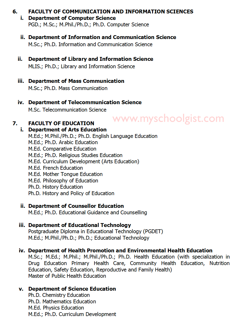 UNILORIN Postgraduate Courses 