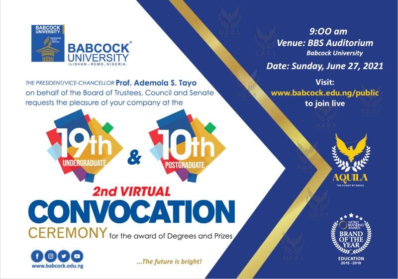 Babcock University 19th Undergraduate and 10th Postgraduate Convocation 2021