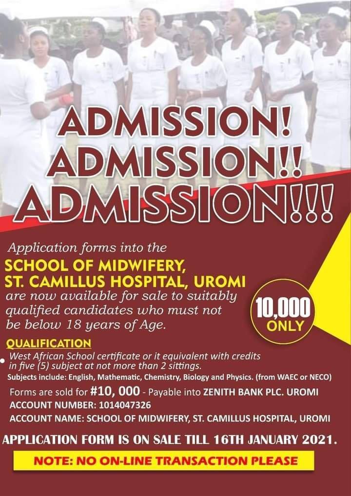 School of Midwifery, St. Camillus Hospital, Uromi admission form