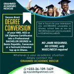 NCE/HND/IPED/ATHE Conversions into BSc, Admissions into Universities in Ghana