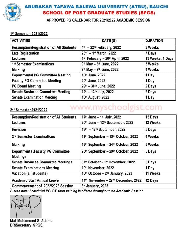 Nmu Academic Calendar 2022 Atbu Postgraduate Academic Calendar 2021/2022 - Factboyz.com