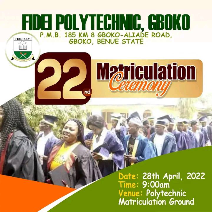 Fidei Polytechnic 22nd Matriculation Ceremony Schedule