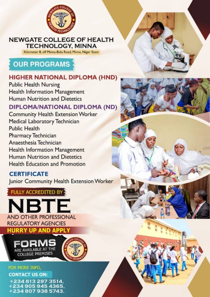 Newgate College of Health Technology, Minna Admission Form Advert