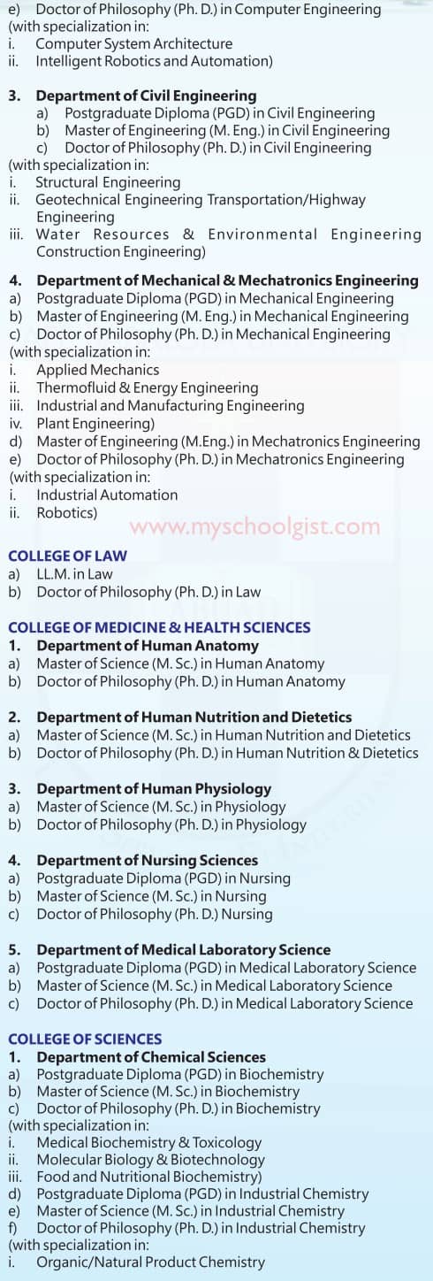 ABUAD Postgraduate Courses