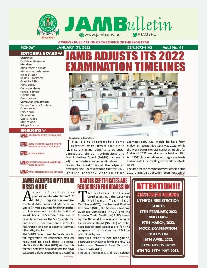 National Business and Technical Examinations Board (NABTEB) Certificates are Recognised for Admission - JAMB