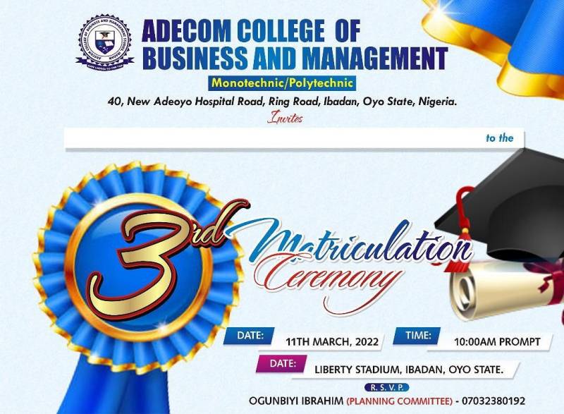 Adecom College of Business and Management 3rd Matriculation Ceremony