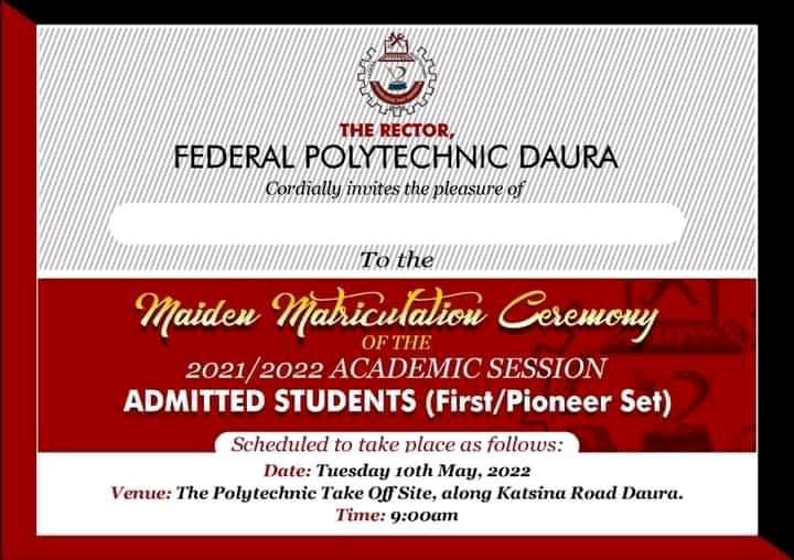Federal Poly Daura Matriculation Ceremony Schedule 2021:2022