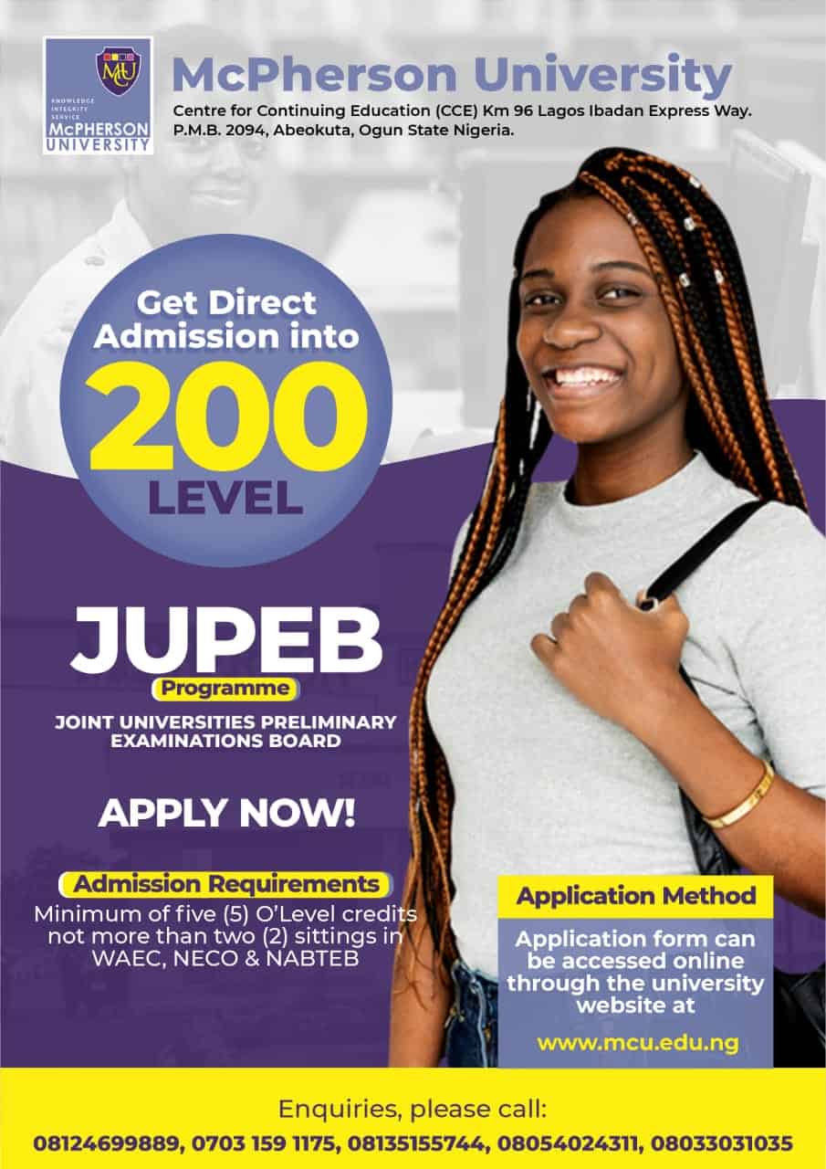 McPherson University (McU) JUPEB Admission Form