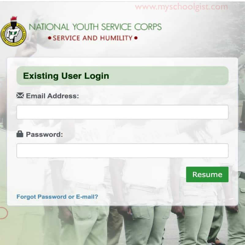 Enter Login to NYSC Portal