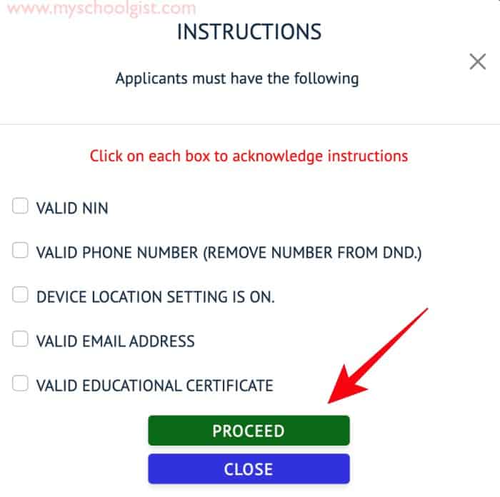 Acknowledge instructions on National Population Commission (NPC) recruitment portal