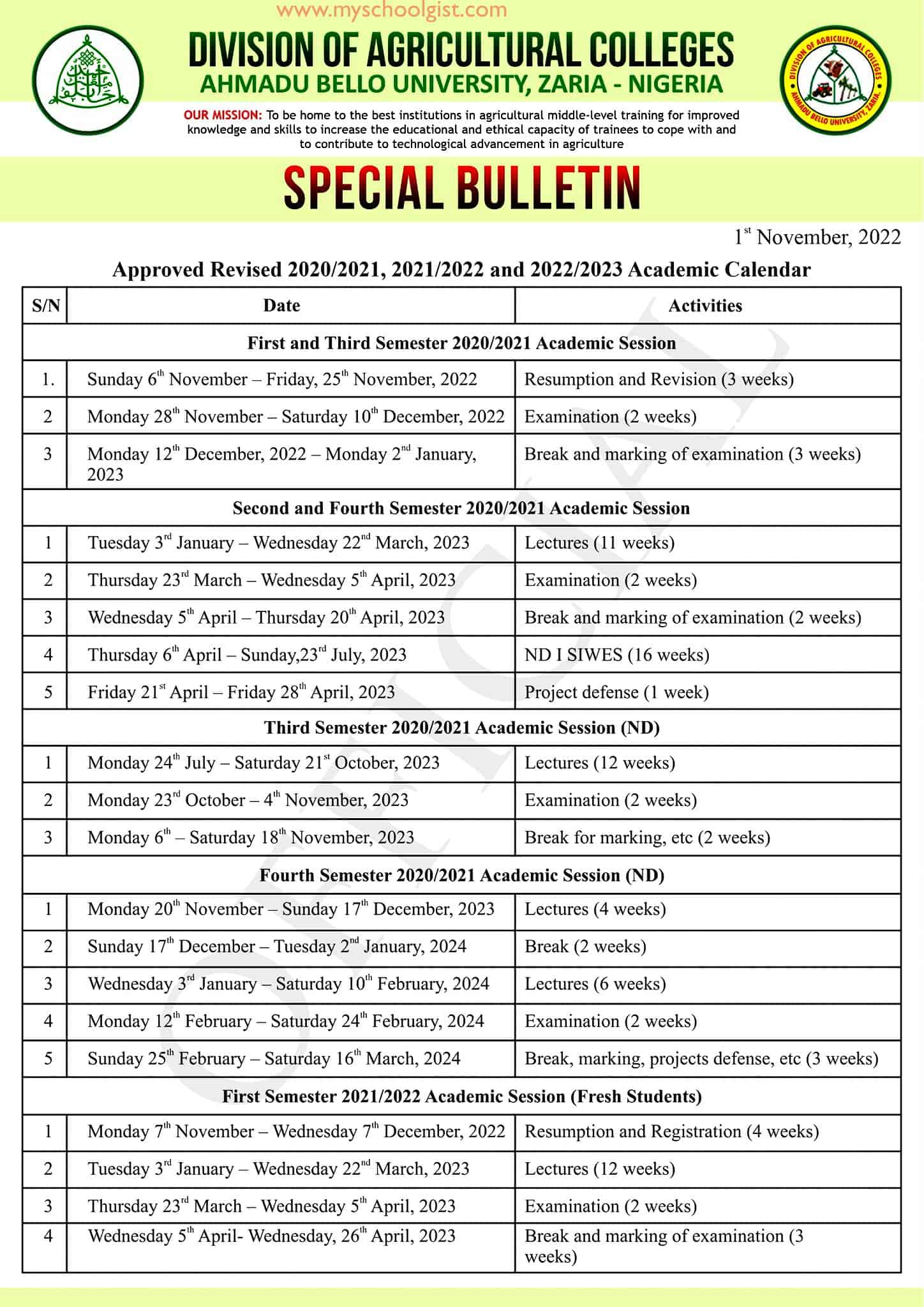 Oau Academic Calendar 2025 2026