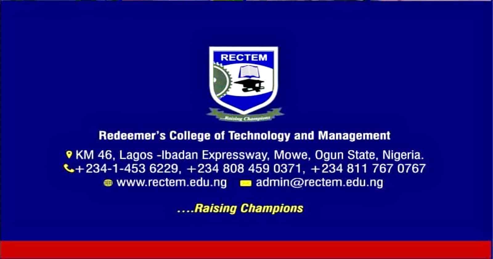 
Redeemer's College of Technology and Management (RECTEM) Admission List