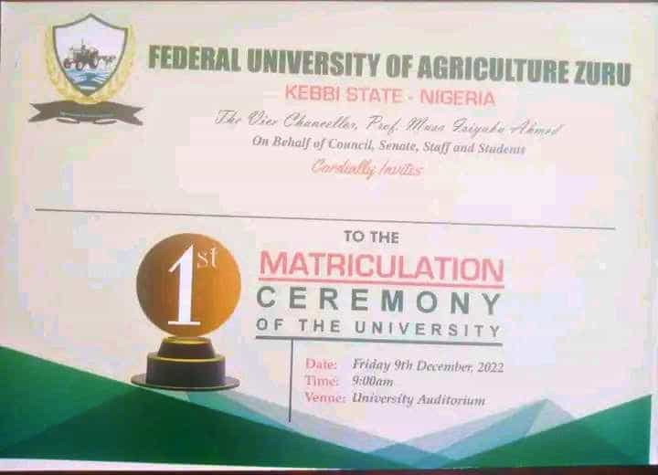Federal University of Agriculture, Zuru (FUAZ) matriculation ceremony date