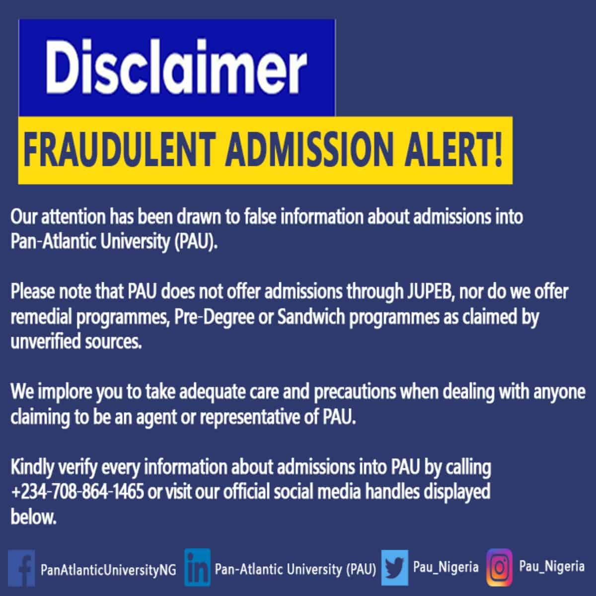 Pan-Atlantic University (PAU) Disclaimer