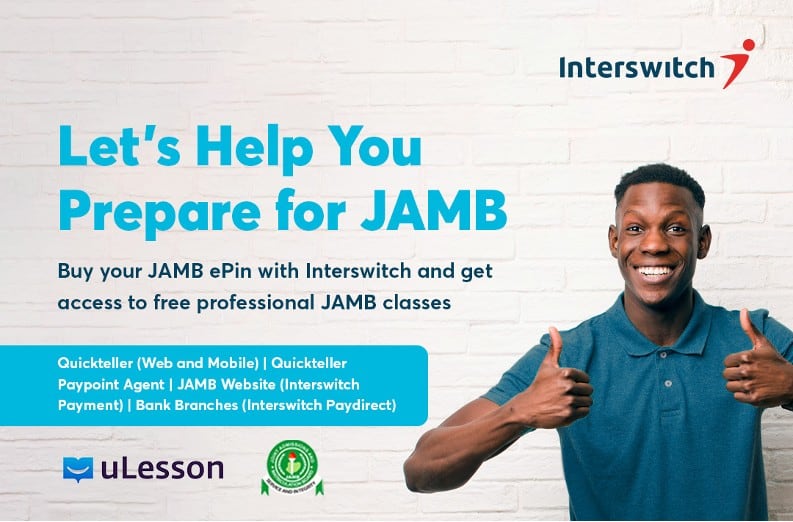 Buy your JAMB Pin with Interswitch and get access to free professional JAMB classes