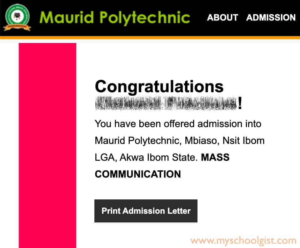 Maurid Polytechnic Admission Status
