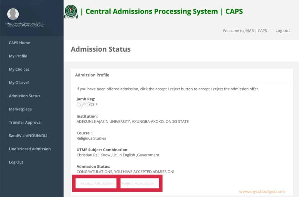 How to use JAMB CAPS to Check, Accept & Confirm Admission • MySchoolGist