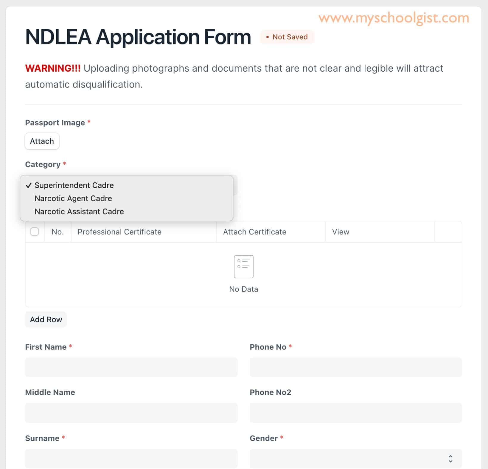NDLEA Recruitment Form