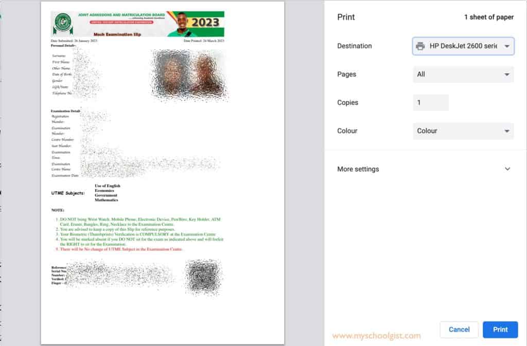 How to Print 2023 JAMB Mock Examination Slips Supplementary • MySchoolGist