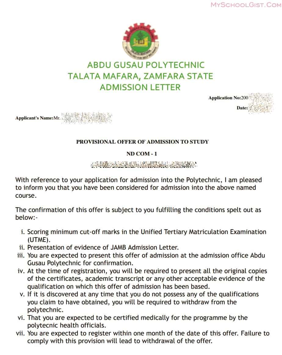 Abdu Gusau Polytechnic ND Admission Status