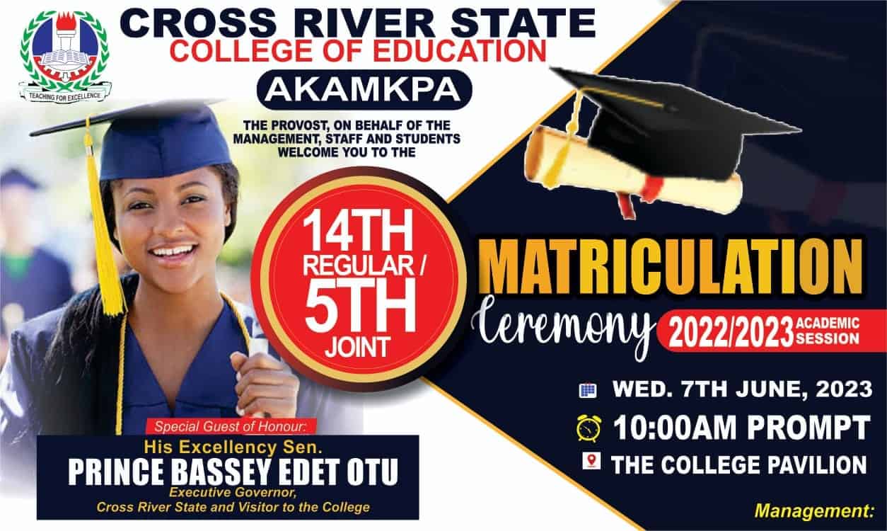 Cross River State College of Education, Akamkpa 2022-2023 matriculation