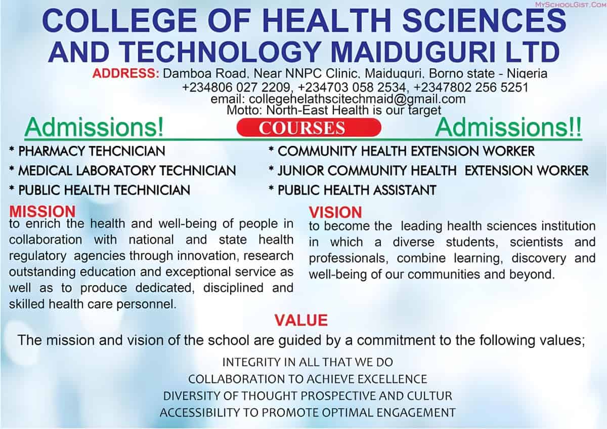 College of Health Sciences and Technology, Maiduguri Admission