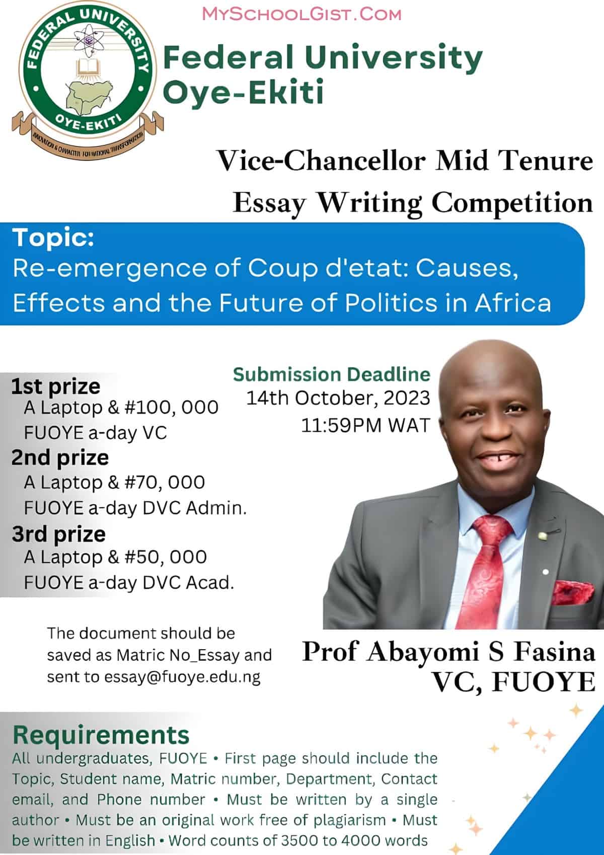 FUOYE Vice Chancellor's Mid-Tenure Writing Competition
