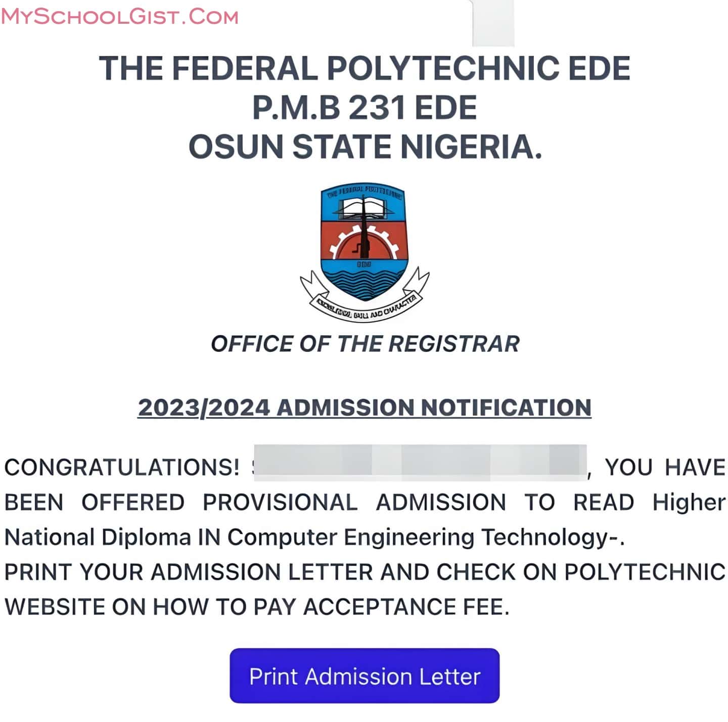 How to Check Federal Polytechnic Ede HND Admission List 2023-2024