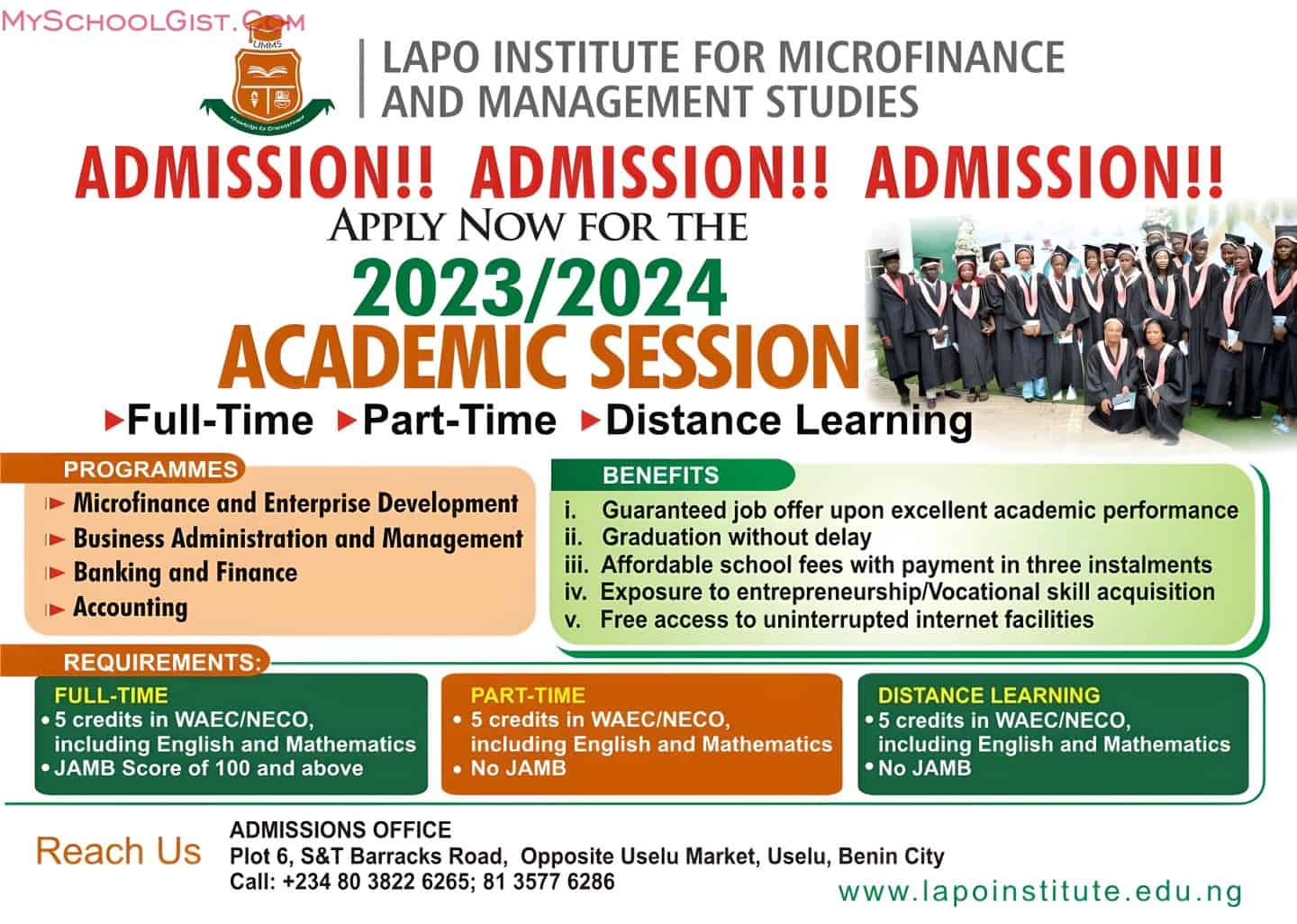 LAPO Institute For Microfinance and Management Studies (LIMMS) Admission Form