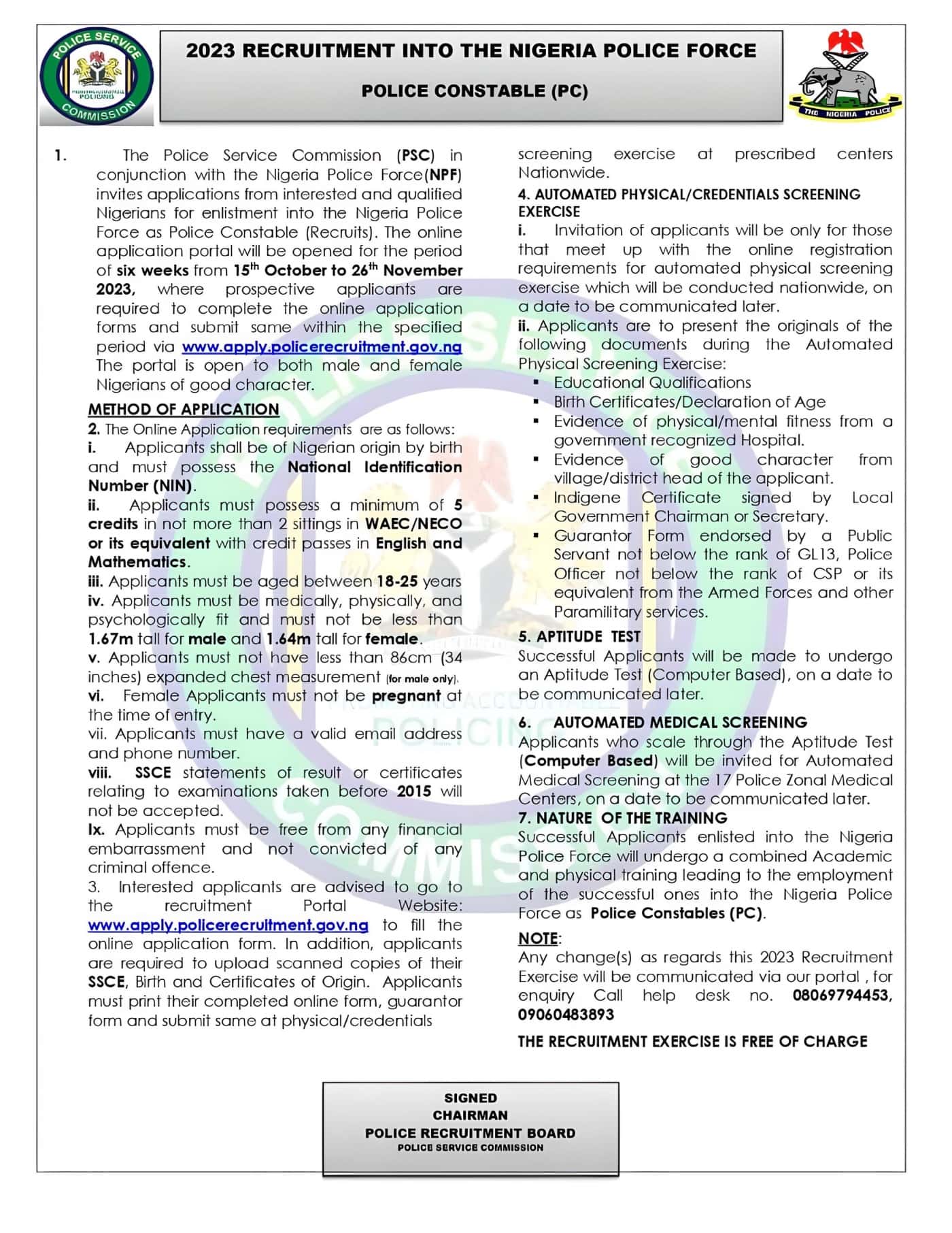Nigeria Police Force (NPF) Nationwide Police Constable Recruitment 2023