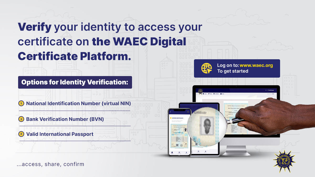 Verify Identity on WAEC DIgital Certififcate Platform