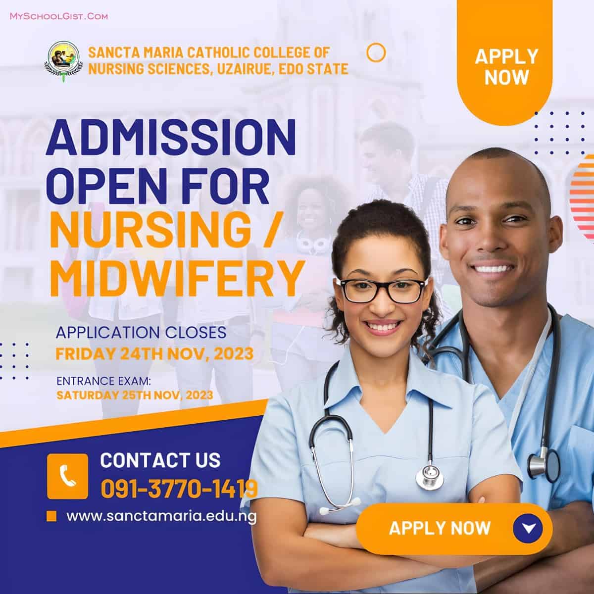 Apply for Sancta Maria Catholic College of Nursing Sciences Admission form for the 2023-2024 academic session
