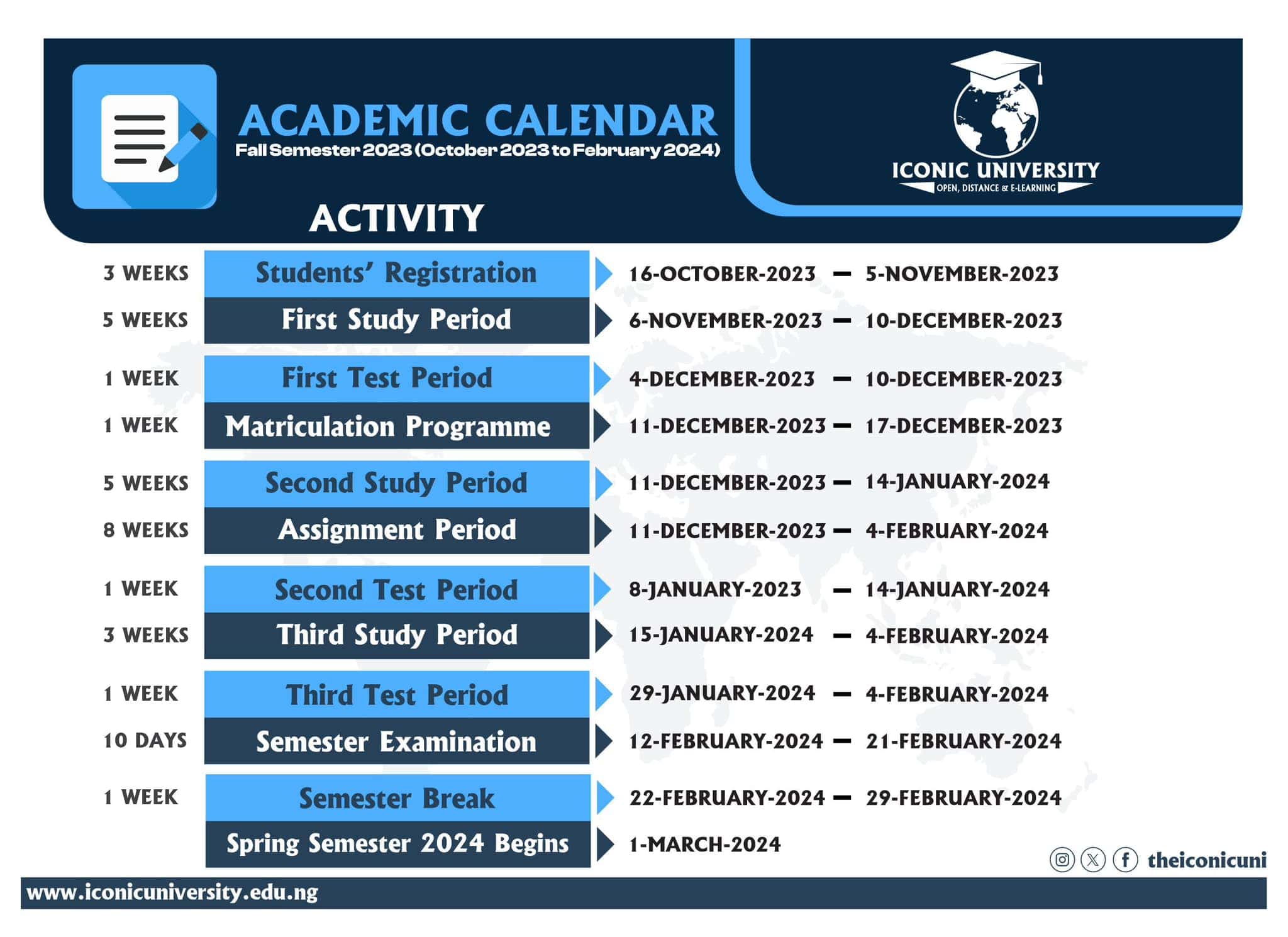 iconic university calendar
