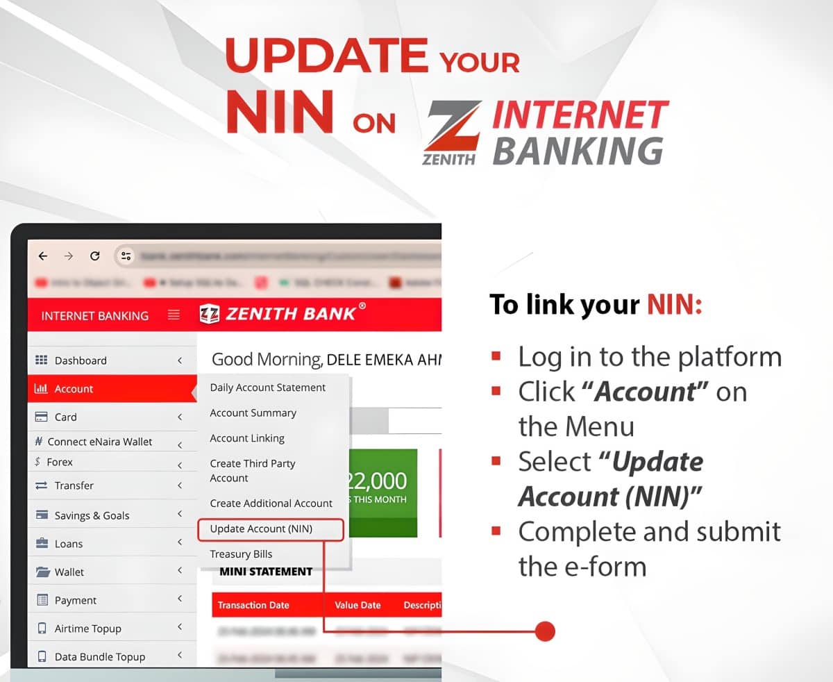 How to Link your Zenith Bank account to NIN Online